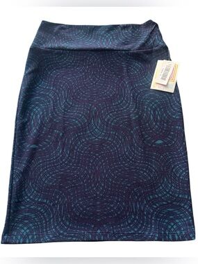 LuLaRoe Cassie Purple and Blue Wave Pattern Pencil Skirt